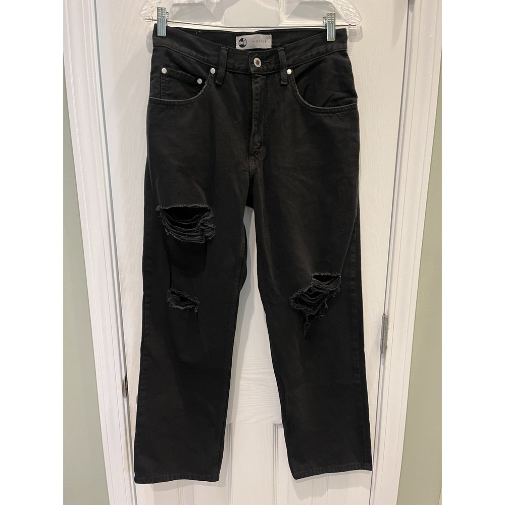 Levis SilverTab 94 Baggy Jeans Womens 27 Black Destroy Distressed Wide Leg